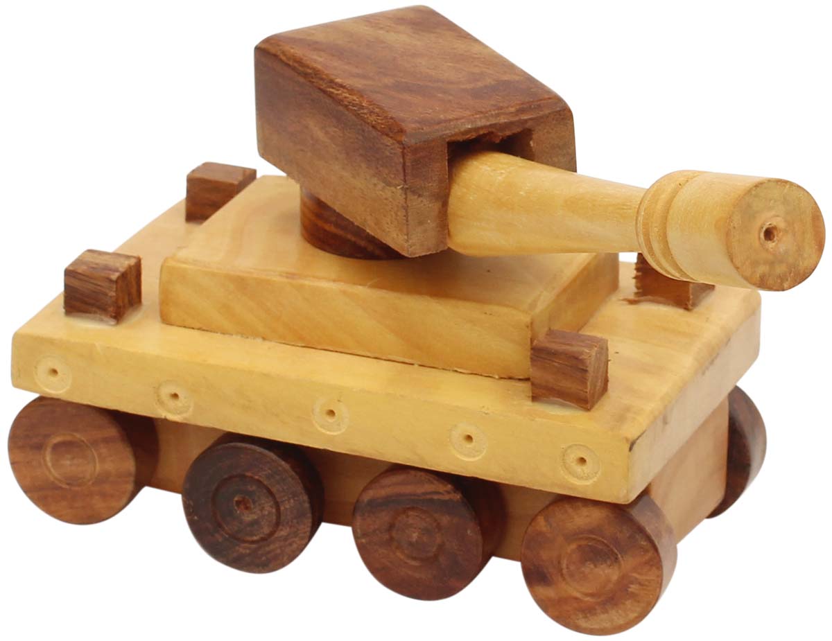 Bulk Wholesale Tank Model in Wood – Hand-Carved 7.9” Military Tank Replica with Movable Wheels & Turret – Toys / Games for Kids / Décor for Kids’ Room from India