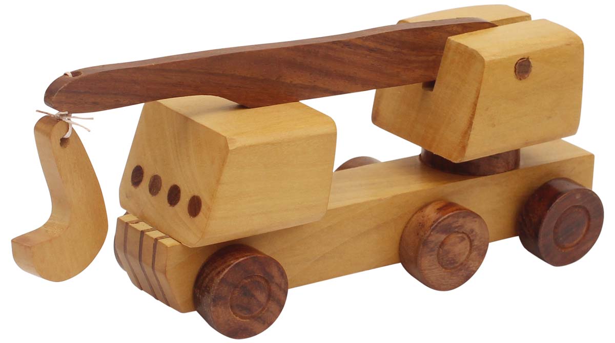 Bulk Wholesale Crane Model in Wood – Hand-Carved 8.3” Crane Replica with Movable Wheels & Jib – Toys / Games for Kids / Décor for Kids’ Room from India