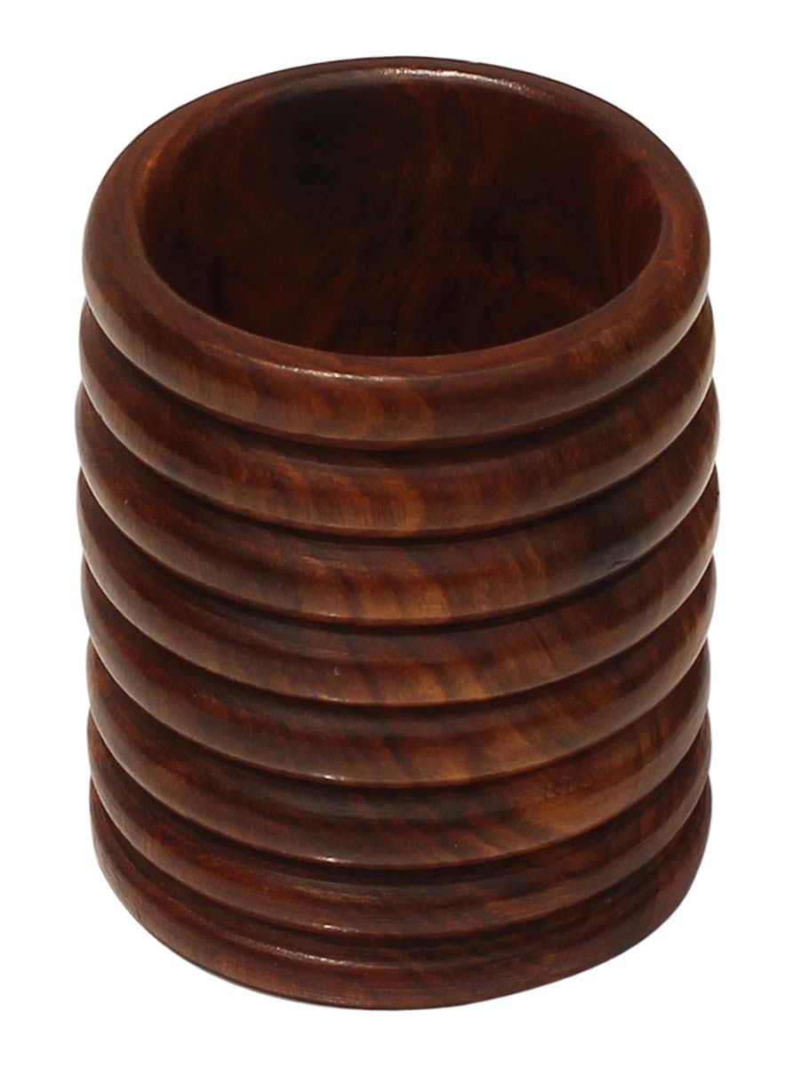 Bulk Wholesale Pen-Holder in Wood - 3” Hand-Carved Pen-Stand/Desk Organizer with Ribbed Pattern - Home/Office Essentials from India