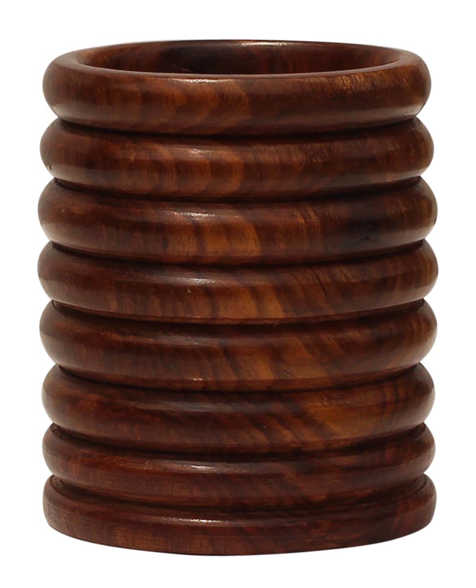 Bulk Wholesale Pen-Holder in Wood - 3” Hand-Carved Pen-Stand/Desk Organizer with Ribbed Pattern - Home/Office Essentials from India