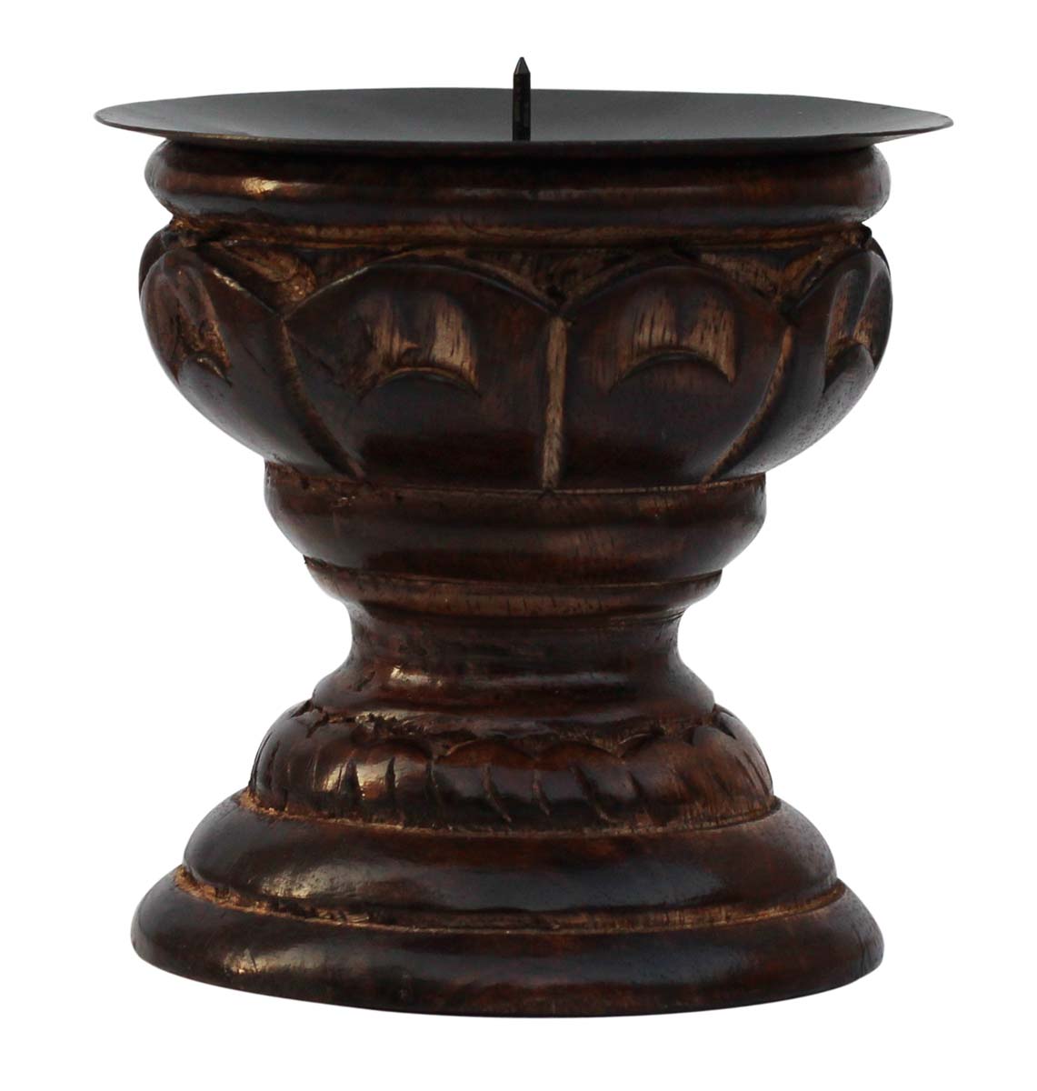 Bulk Wholesale Candle Holder in Wood – Hand-Carved 4.1” Tea-Light Stand in Pillar Shape – Antique-Look Home Décor from India