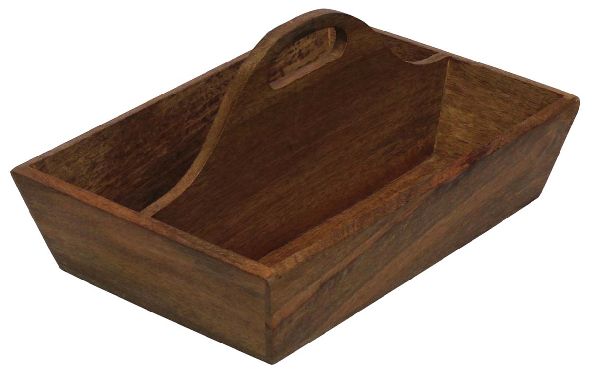 Bulk Wholesale Wood Open Basket/Handmade 14” Tray with Partition in Natural-Brown Color - Ethnic-Look Home Essentials from India