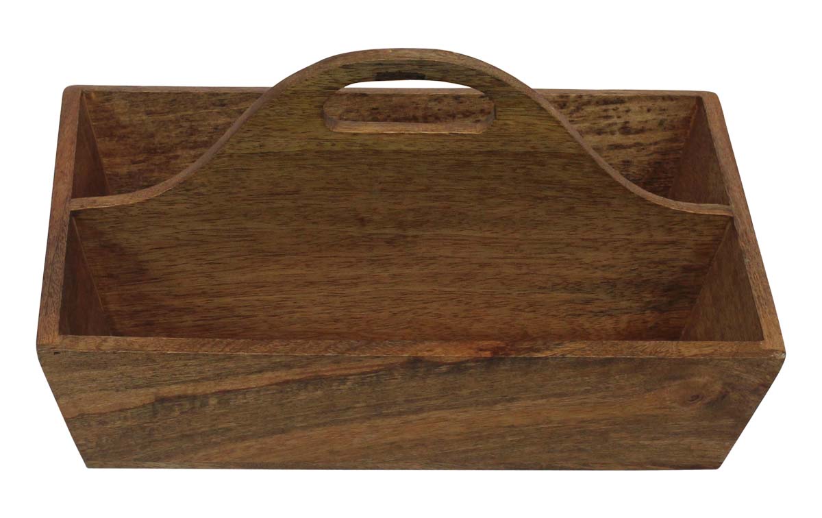 Bulk Wholesale Wood Open Basket/Handmade 14” Tray with Partition in Natural-Brown Color - Ethnic-Look Home Essentials from India