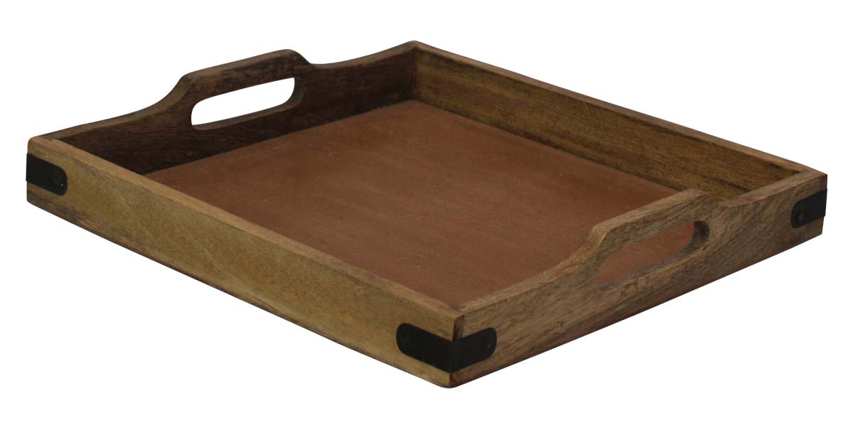 Bulk Wholesale Set of 3 Square Wood Serving Trays Handmade in Natural Brown Color - Antique-Look Kitchen Essentials from India
