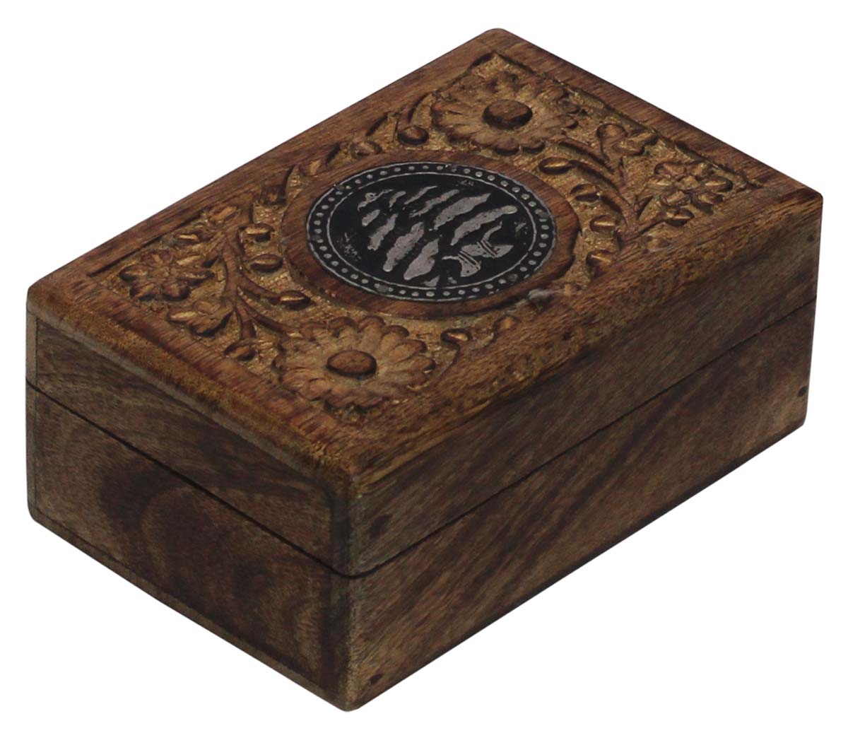 Bulk Buy 6x4” Wooden Jewelry Box - Wholesale Handmade Wood Jewelry Box/Trinket Box Decorated with Carving of Floral Motifs & Metal Sheet at the Top from India