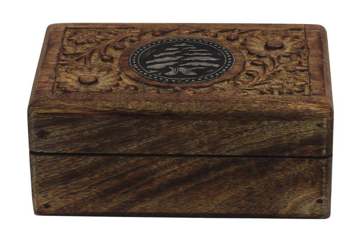 Bulk Buy 6x4” Wooden Jewelry Box - Wholesale Handmade Wood Jewelry Box/Trinket Box Decorated with Carving of Floral Motifs & Metal Sheet at the Top from India