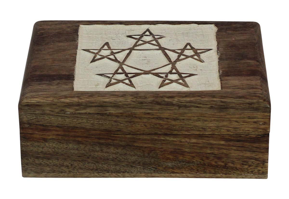 Source 7x5” Wooden Black Jewelry Box in Bulk - Wholesale Handmade Wood Jewelry Box/Trinket Box with Carving of Stars at the Top Decorated with White Color from India