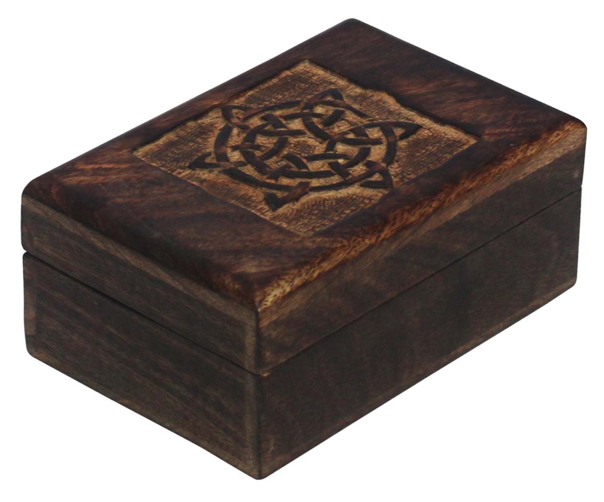 Wholesale 6x4” Wooden Black Jewelry Box in Bulk - Source Handmade Wood Jewelry Box/Trinket Box in Dark-Brown Color Decorated with Carving of Traditional-Look Motifs from India