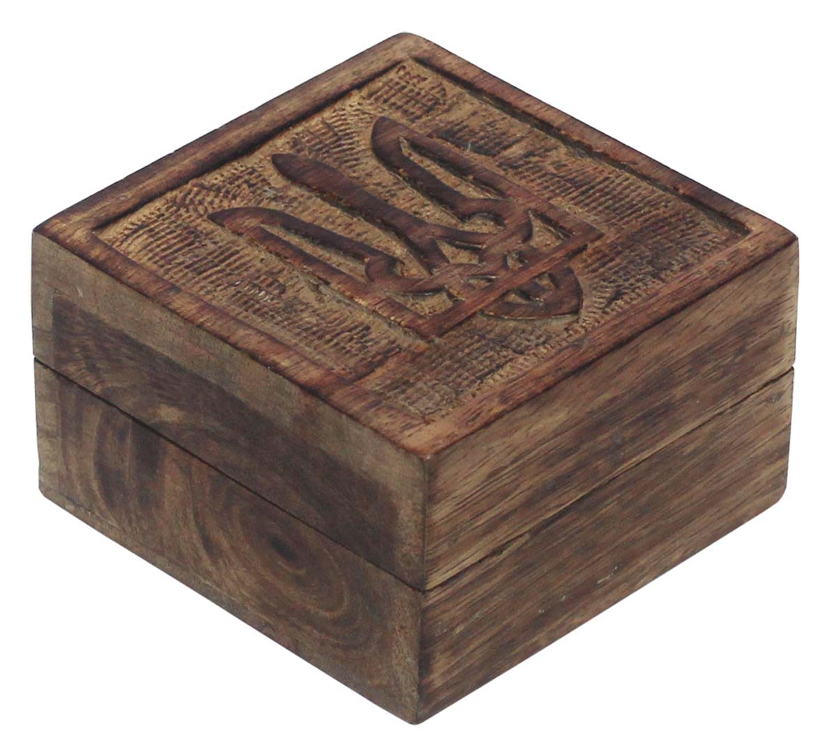 Wholesale 4” Square Wooden Jewelry Box in Bulk - Source Handmade Wood Jewelry Box/Trinket Box in Dark-Brown Color Decorated with Carving of Traditional-Look Motifs from India