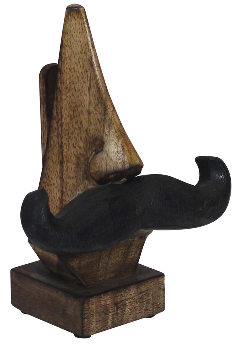 Bulk Wholesale Handmade 6.5” Funny Nose-Shaped Spectacle Holder with Dark-Brown Moustache in Mango-Wood – Antique-Look Home Décor / Essentials from India