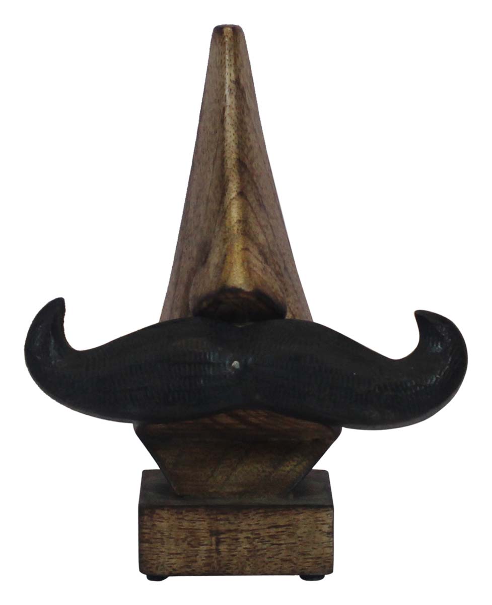Bulk Wholesale Handmade 6.5” Funny Nose-Shaped Spectacle Holder with Dark-Brown Moustache in Mango-Wood – Antique-Look Home Décor / Essentials from India