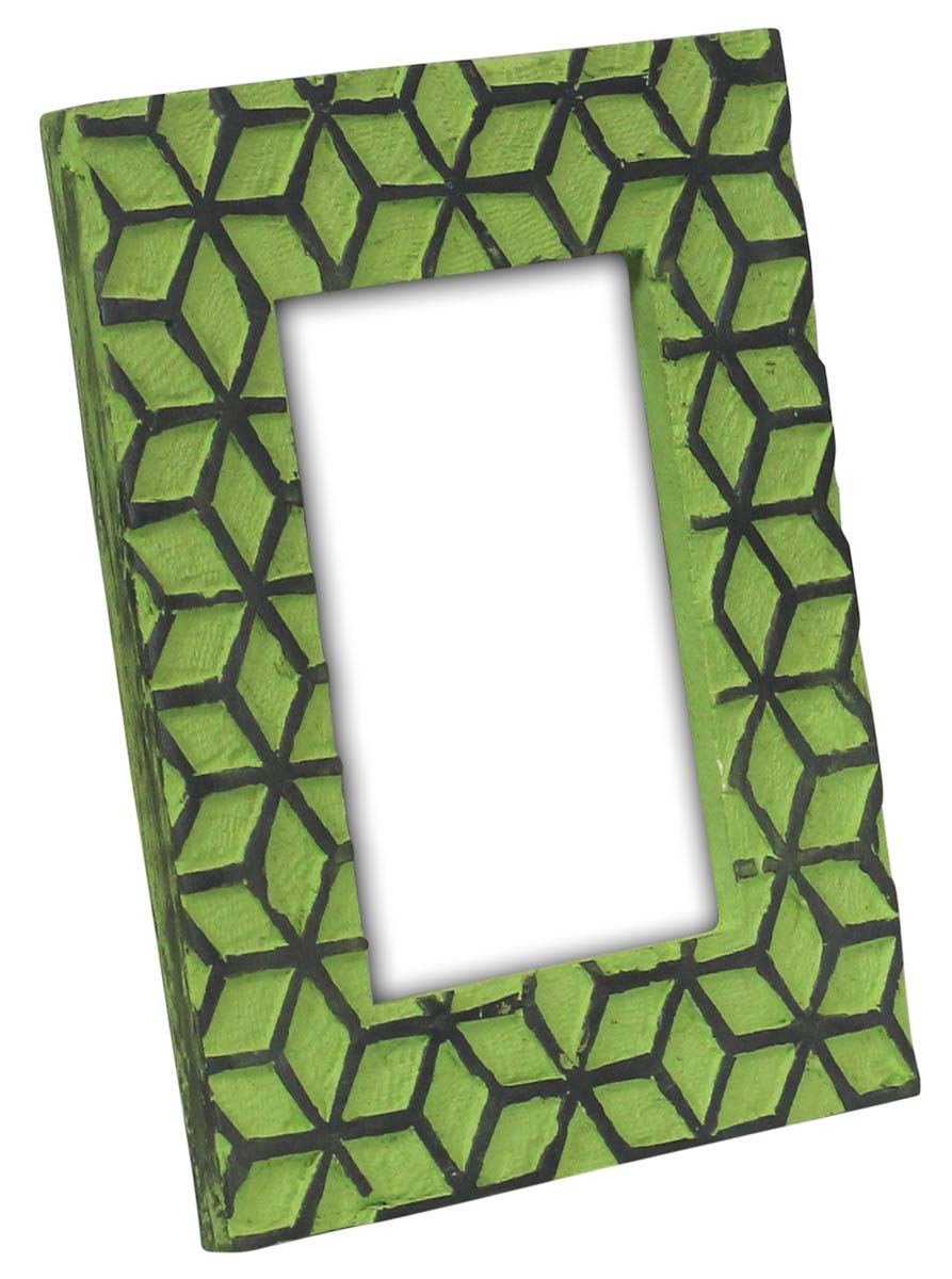 Wholesale Rectangular 5x7 Photo/Picture Frame - Bulk Buy Hand-Carved Wood Photo Frame with Green Color and Dark-Grey Abstract Pattern - Home Decor Picture Frame from India