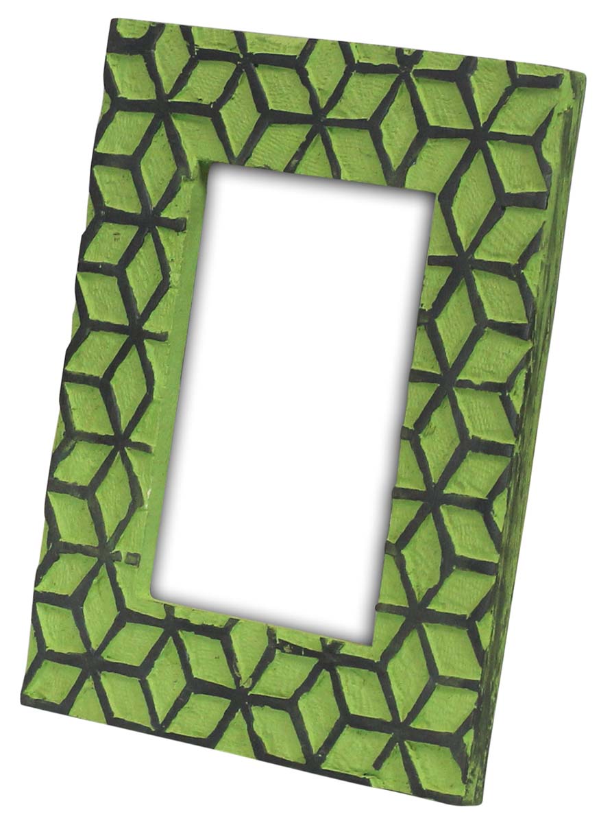 Wholesale Rectangular 5x7 Photo/Picture Frame - Bulk Buy Hand-Carved Wood Photo Frame with Green Color and Dark-Grey Abstract Pattern - Home Decor Picture Frame from India