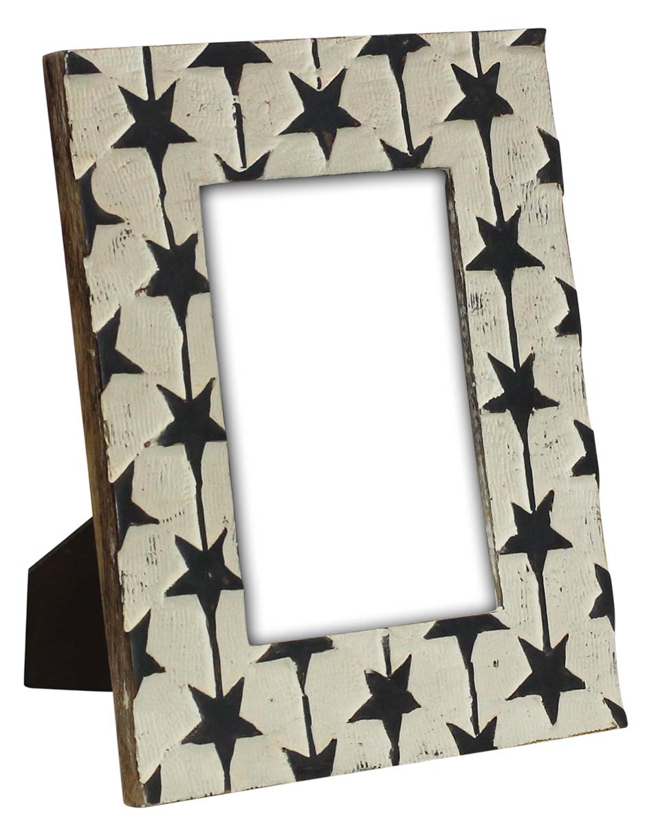 Wholesale Rectangular Wood 5x7 Photo/Picture Frame Decorated with White Color and Black Hand-Painted Stars - Bulk Buy Handmade Home Decor Photo Picture Frame from India