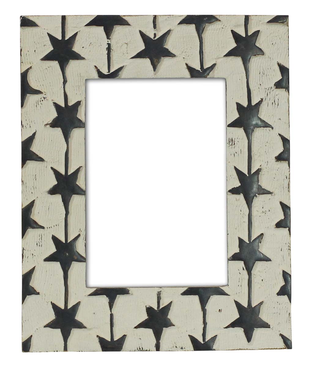 Wholesale Rectangular Wood 5x7 Photo/Picture Frame Decorated with White Color and Black Hand-Painted Stars - Bulk Buy Handmade Home Decor Photo Picture Frame from India