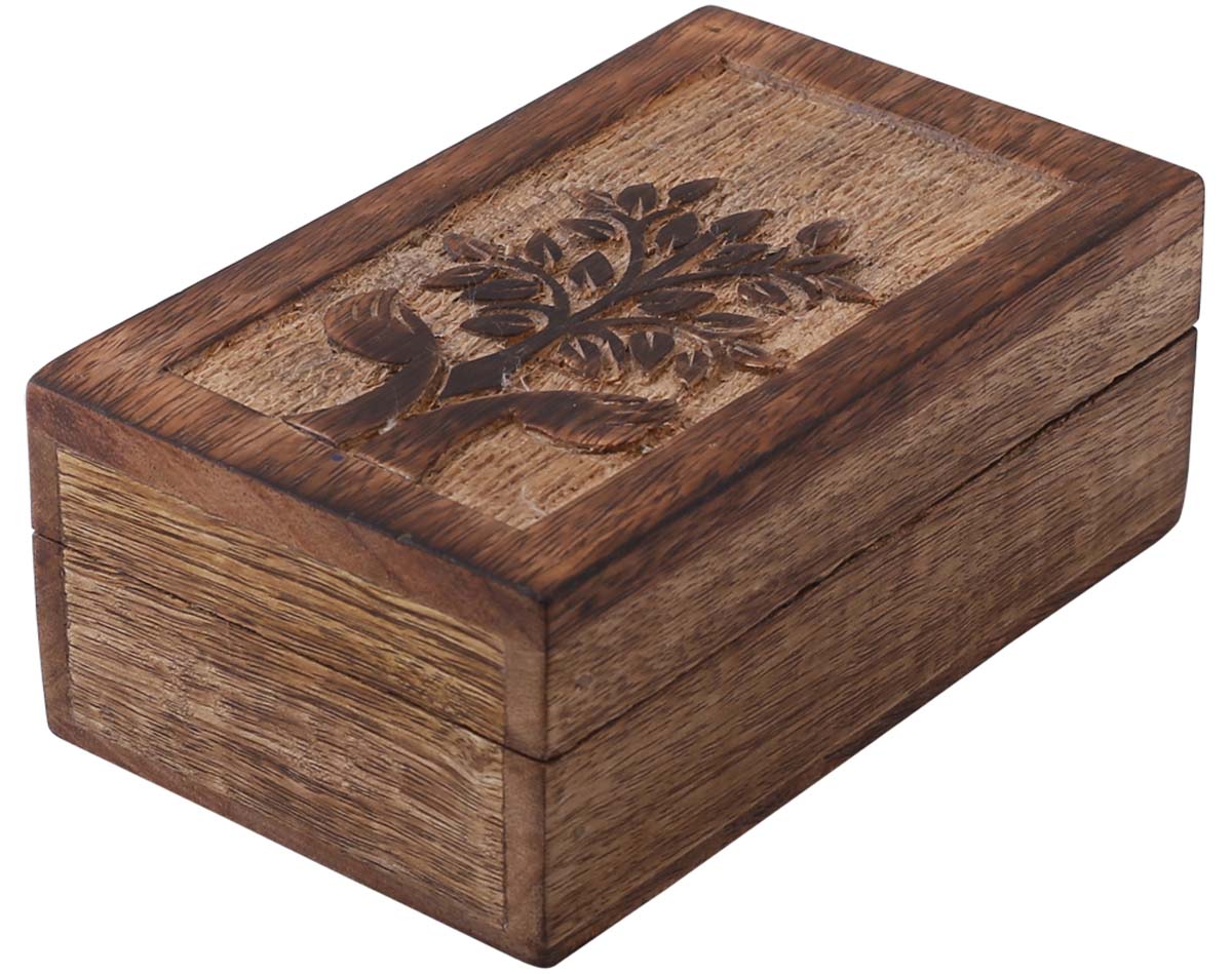 Wholesale Set of 3 Wooden Jewelry Box in Bulk - Source Handmade Wood Jewelry Box/Trinket Box with Intricate Carving in Tree Design from India