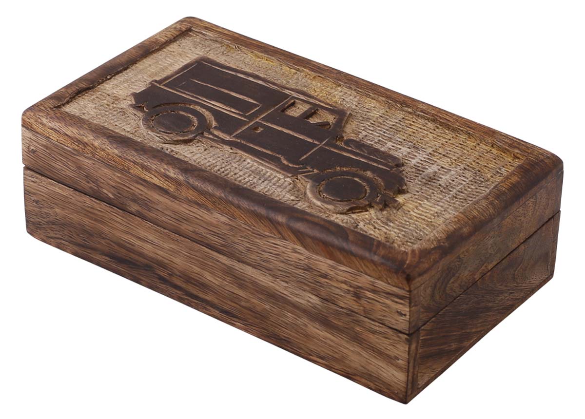 Bulk Buy Hand-Carved Set of 3 Wooden Jewelry Box - Wholesale Wood Jewelry Box/Trinket Box with Intricate Carving in Car Design from India