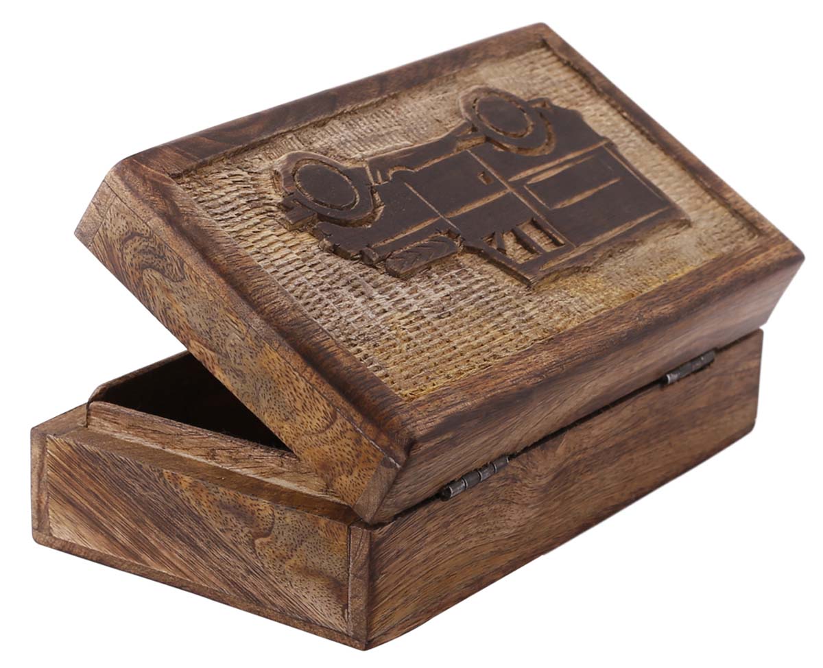 Bulk Buy Hand-Carved Set of 3 Wooden Jewelry Box - Wholesale Wood Jewelry Box/Trinket Box with Intricate Carving in Car Design from India