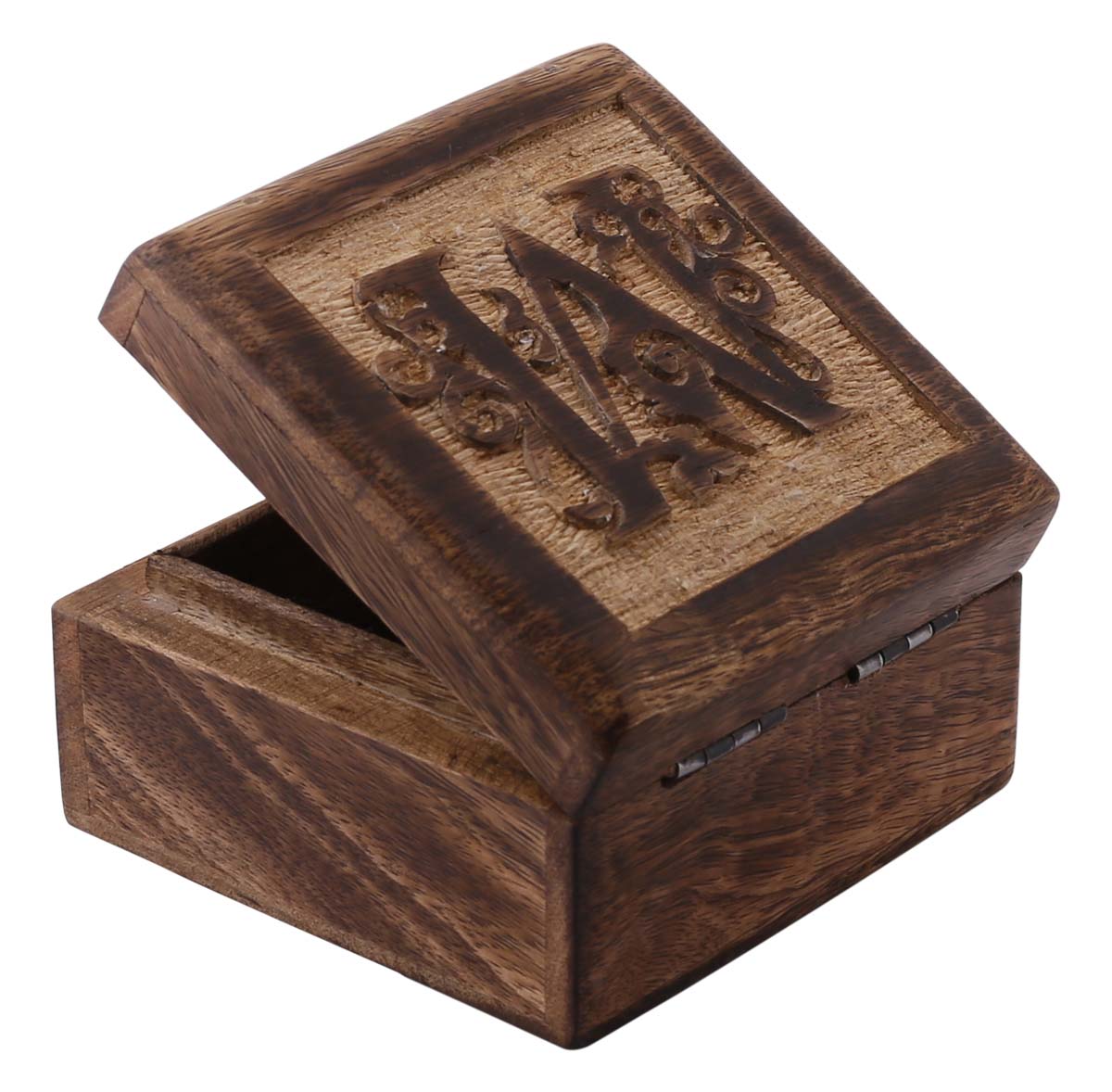 Wholesale Set of 3 Wooden Jewelry Box in Bulk - Source Hand-Carved Wood Jewelry Box/Trinket Box with Intricate Carving of Letter ‘M’ at the Top from India