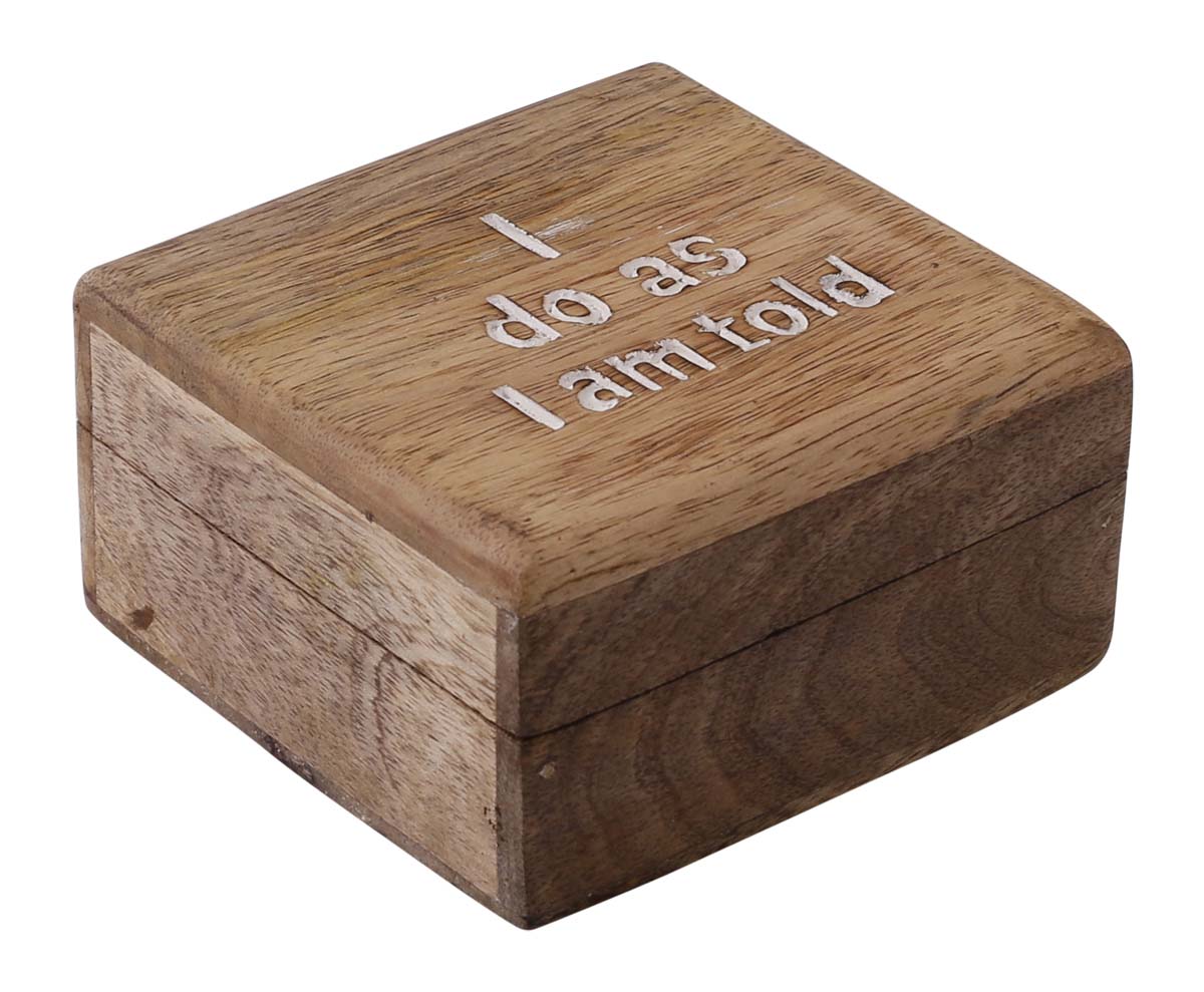 Bulk Buy Hand-Carved Set of 3 Wooden Jewelry Box - Wholesale Wood Jewelry Box/Trinket Box in Brown Color with Intricate Carving of ‘I do as I am told’ at the Top from India