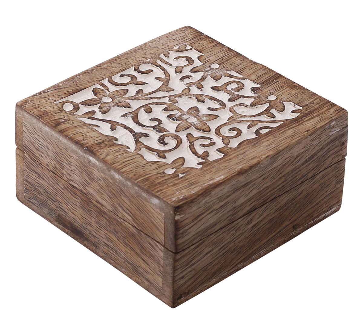 Source Set of 3 Wood Jewelry Box in Bulk - Wholesale Hand-Carved Jewelry Boxes/Trinket Boxes in Brown & White Color with Intricate Carving in Floral Design at the Top from India
