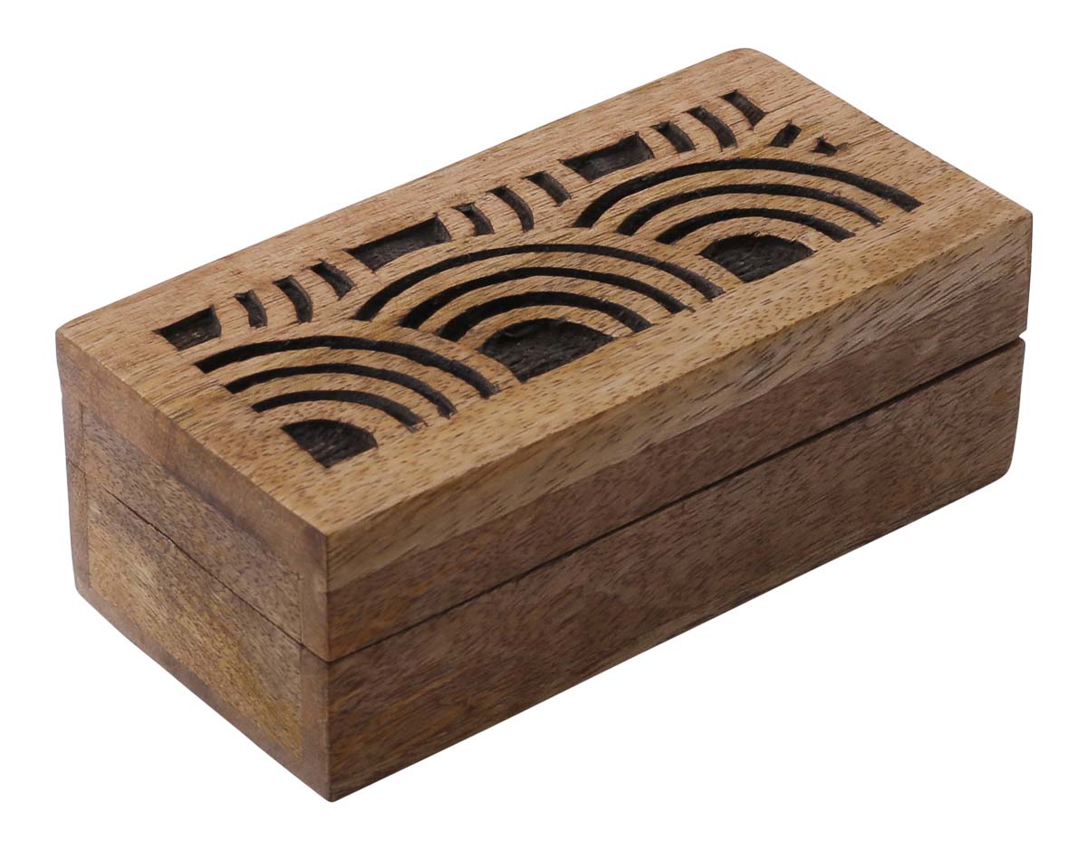 Wholesale Set of 3 Wooden Jewelry Box in Bulk - Source Hand-Carved Wood Jewelry Boxes/Trinket Boxes in Brown & Black Color with Intricate Carving in Abstract Pattern at the Top from India