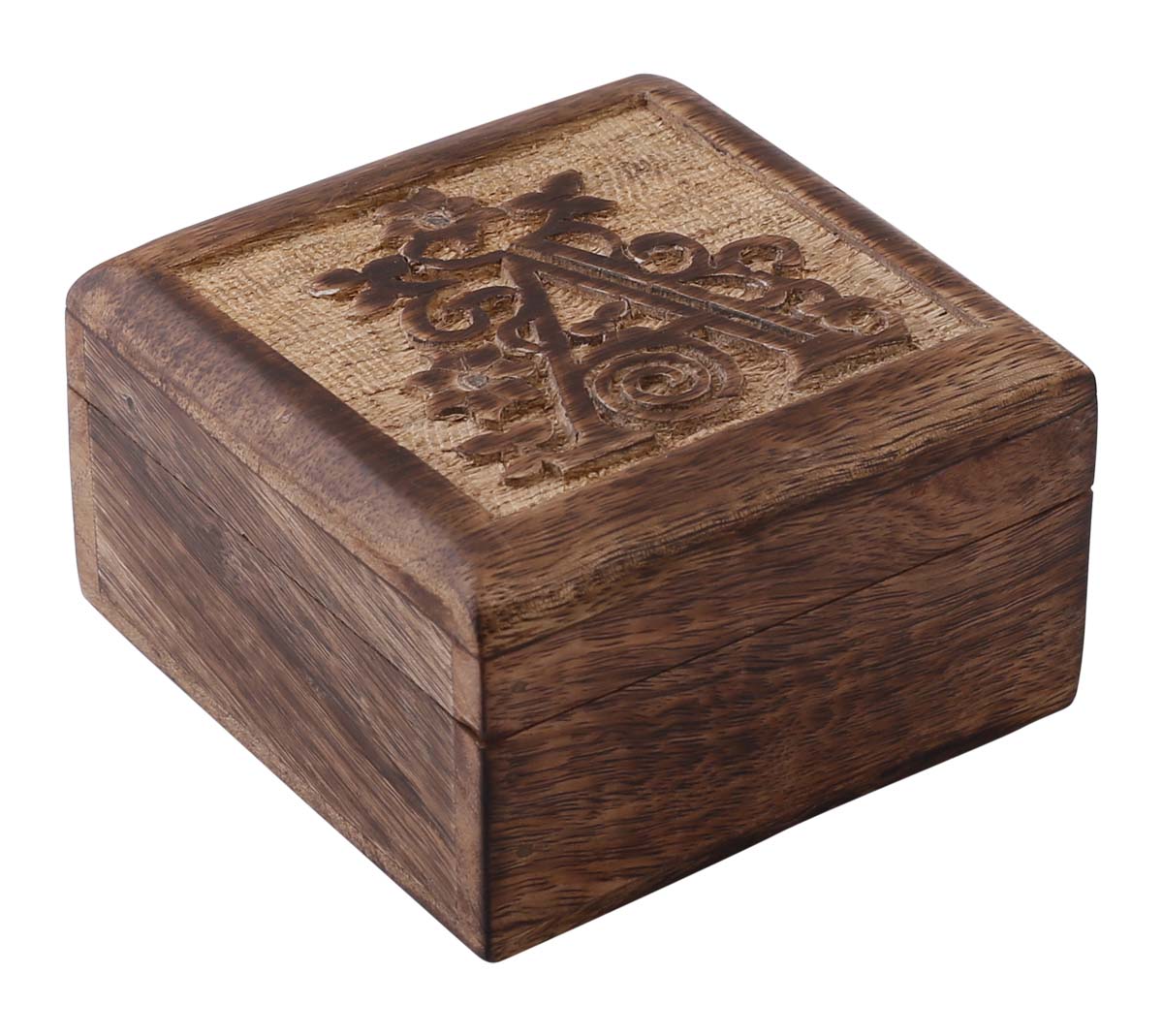 Hand-Carved Set of 3 Wooden Jewelry Box in Bulk - Wholesale Wood Jewelry Box/Trinket Box with Intricate Carving of Letter ‘A’ at the Top from India