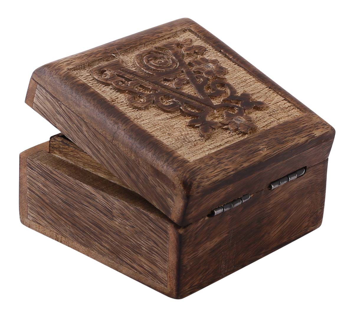 Hand-Carved Set of 3 Wooden Jewelry Box in Bulk - Wholesale Wood Jewelry Box/Trinket Box with Intricate Carving of Letter ‘A’ at the Top from India