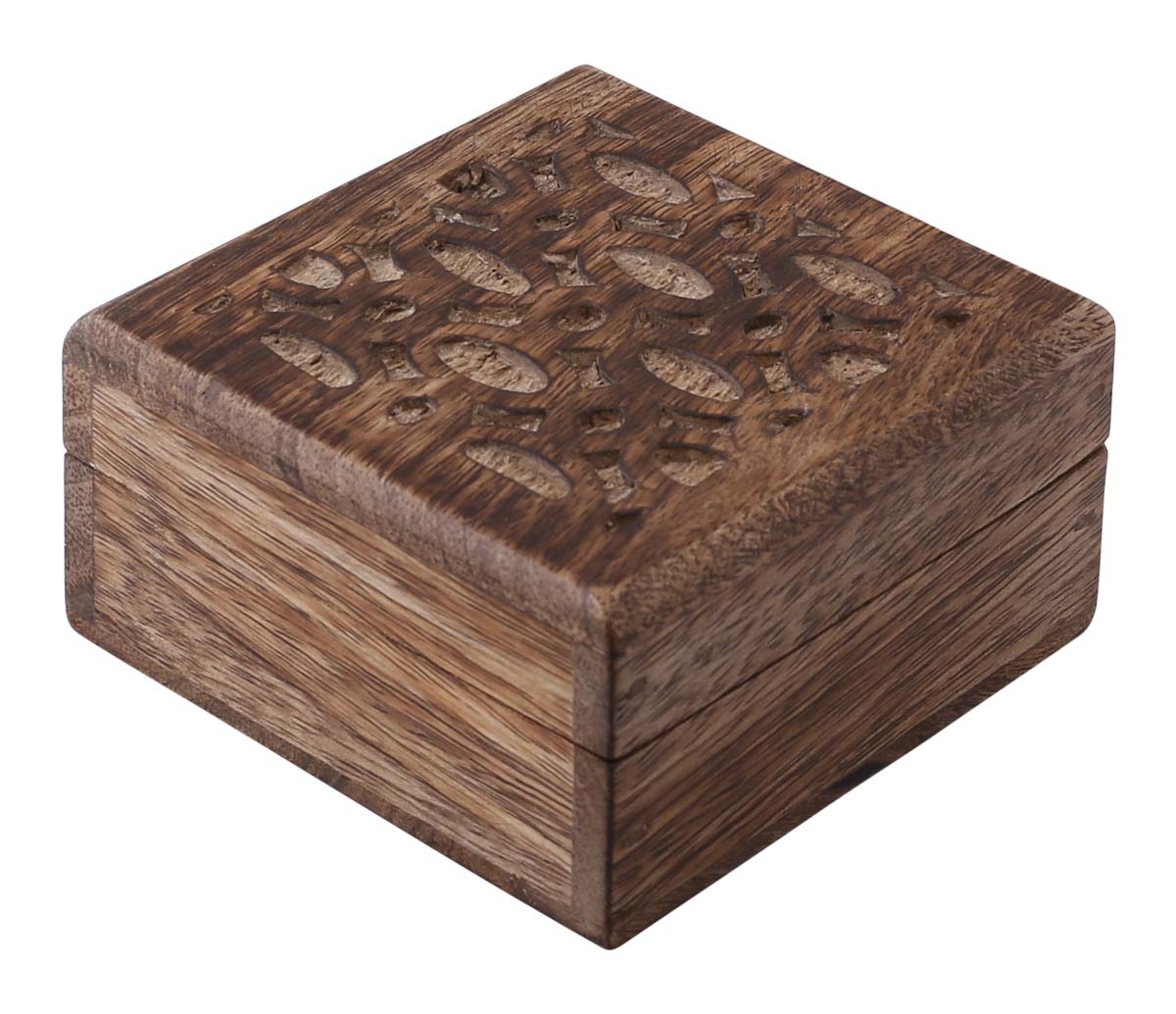 Bulk Buy Hand-Carved Set of 3 Wooden Jewelry Box - Wholesale Wood Jewelry Box/Trinket Box in Brown Color with Intricate Carving in Abstract Pattern at the Top from India