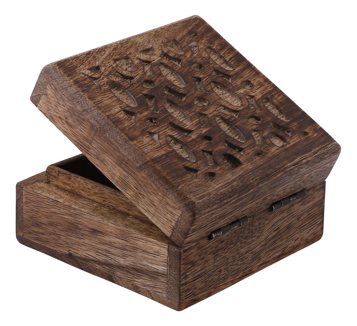 Bulk Buy Hand-Carved Set of 3 Wooden Jewelry Box - Wholesale Wood Jewelry Box/Trinket Box in Brown Color with Intricate Carving in Abstract Pattern at the Top from India