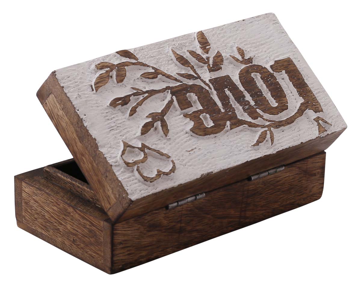 Wholesale Set of 3 Wooden Jewelry Box in Bulk - Source Hand-Carved Wood Jewelry Boxes/Trinket Boxes in Brown & White Color with Intricate Carving of ‘LOVE’ at the Top from India