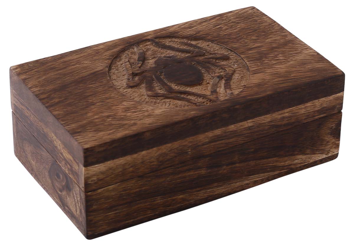 Hand-Carved Set of 3 Wooden Jewelry Box in Bulk - Wholesale Wood Jewelry Box/Trinket Box in Brown Color with Intricate Carving in Spider Design at the Top from India