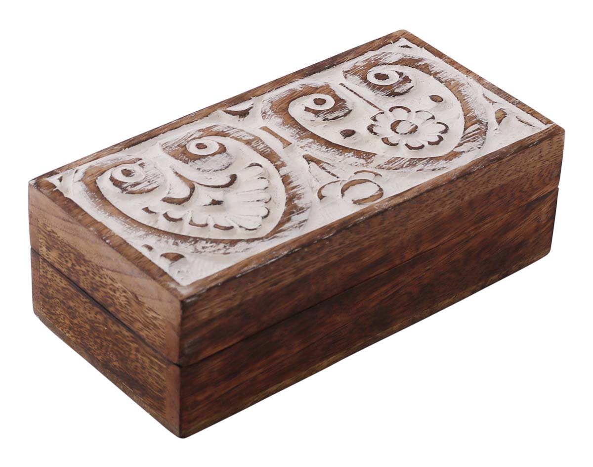 Bulk Buy Hand-Carved Set of 3 Wooden Jewelry Box - Wholesale Wood Jewelry Box/Trinket Box in Brown & White Color with Intricate Carving of Floral Motifs from India