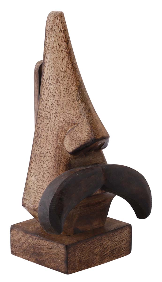 Bulk Wholesale Handmade 6.5” Funny Nose-Shaped Spectacle Holder with Dark-Brown Moustache in Mango-Wood – Antique-Look Home Décor Essentials from India