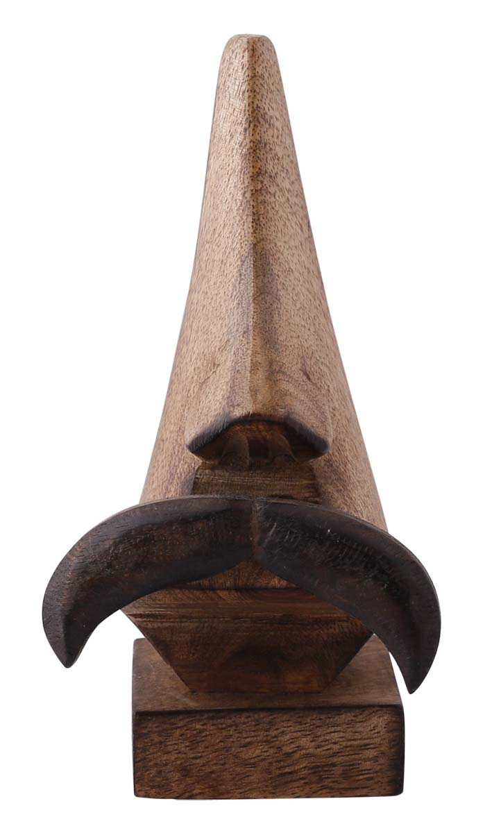 Bulk Wholesale Handmade 6.5” Funny Nose-Shaped Spectacle Holder with Dark-Brown Moustache in Mango-Wood – Antique-Look Home Décor Essentials from India