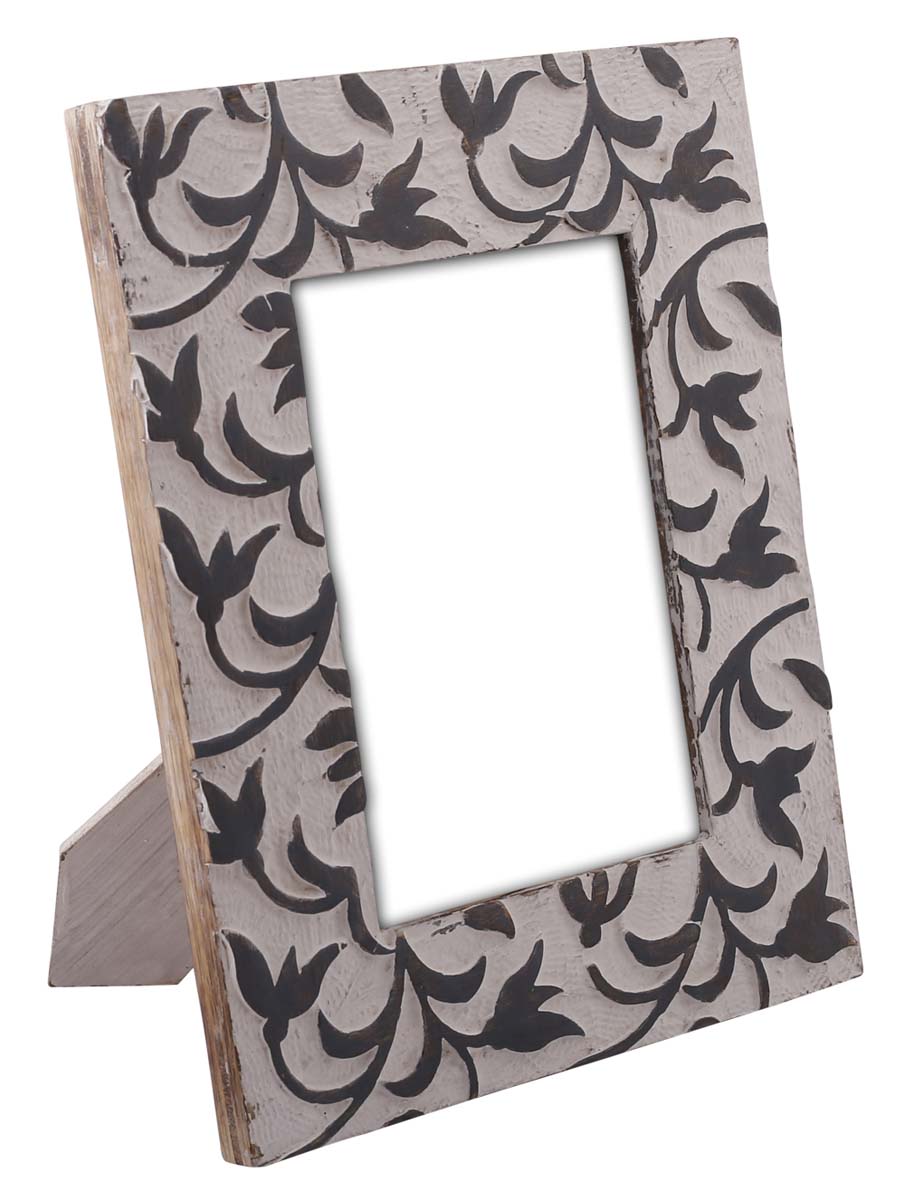 Wholesale Rectangular 5x7 Wood Photo/Picture Frame with Leafy Pattern in Black & White Color - Bulk Buy Handmade Photo Frame - Home Decor Picture Frame from India