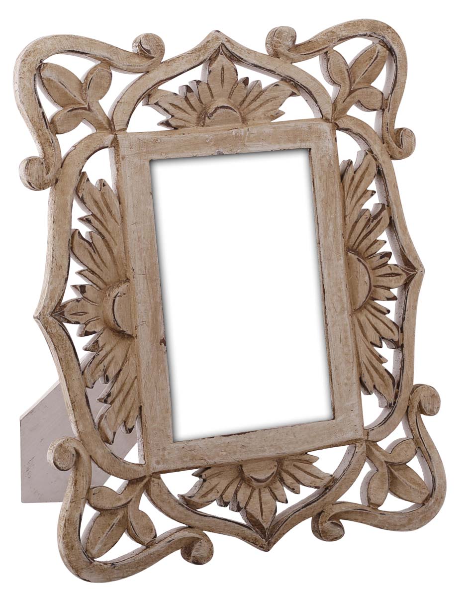 Wholesale Hand-Carved 4x6 Photo/Picture Frame in Wood - Bulk Buy Photo Frame/Picture Holder with Floral Carving at the Borders in Brown Color - Home Decor Picture Frames from India