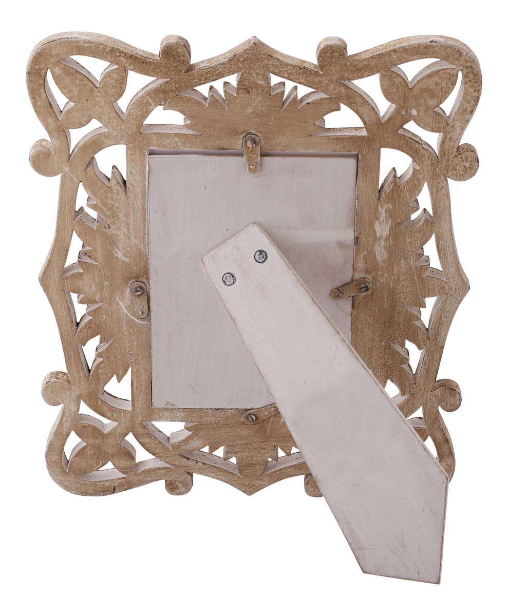 Wholesale Hand-Carved 4x6 Photo/Picture Frame in Wood - Bulk Buy Photo Frame/Picture Holder with Floral Carving at the Borders in Brown Color - Home Decor Picture Frames from India