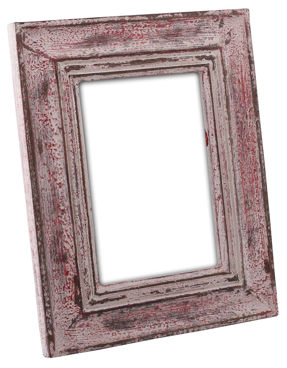 Rectangular Wood 4x6 Photo/Picture Frame in Bulk - Wholesale Photo Frame with Ribbed Pattern in Distressed White & Pink Color - Home Decor Picture Frame from India