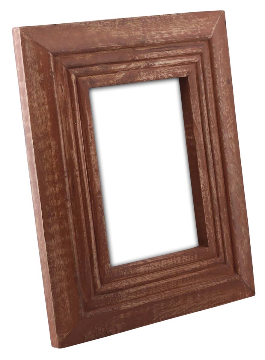Wholesale Rectangular 5x7 Photo/Picture Frame - Bulk Buy Wood Photo Frame with Ribbed Pattern in Distressed Brick-Red Color - Home Decor Picture Frames from India