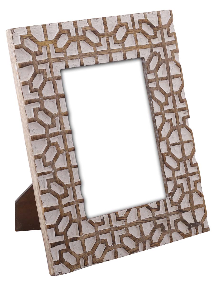 Wholesale Rectangular 5x7 Wood Photo/Picture Frame with Abstract Pattern in Brown & White Color - Bulk Buy Handmade Home Decor Photo/Picture Frame from India