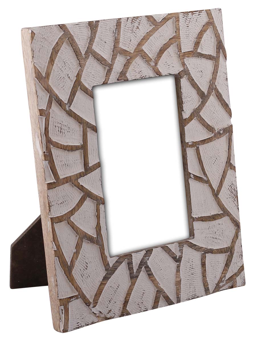 Bulk Buy 4x6 Picture Frame - Wholesale Handmade Photo Frame/Picture Holder in Wood Decorated with Abstract Pattern in Brown & White Color - Home Decor Accessories from India