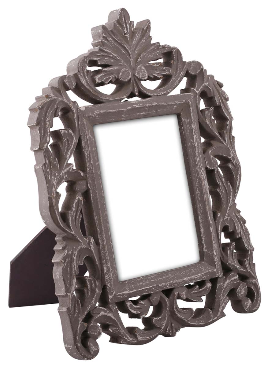Rectangular 4x6 Photo/Picture Frame in Bulk - Wholesale Wood Photo Frame/Picture Holder with Floral Carving at the Borders in Distressed Taupe Color - Home Decor Picture Frame from India