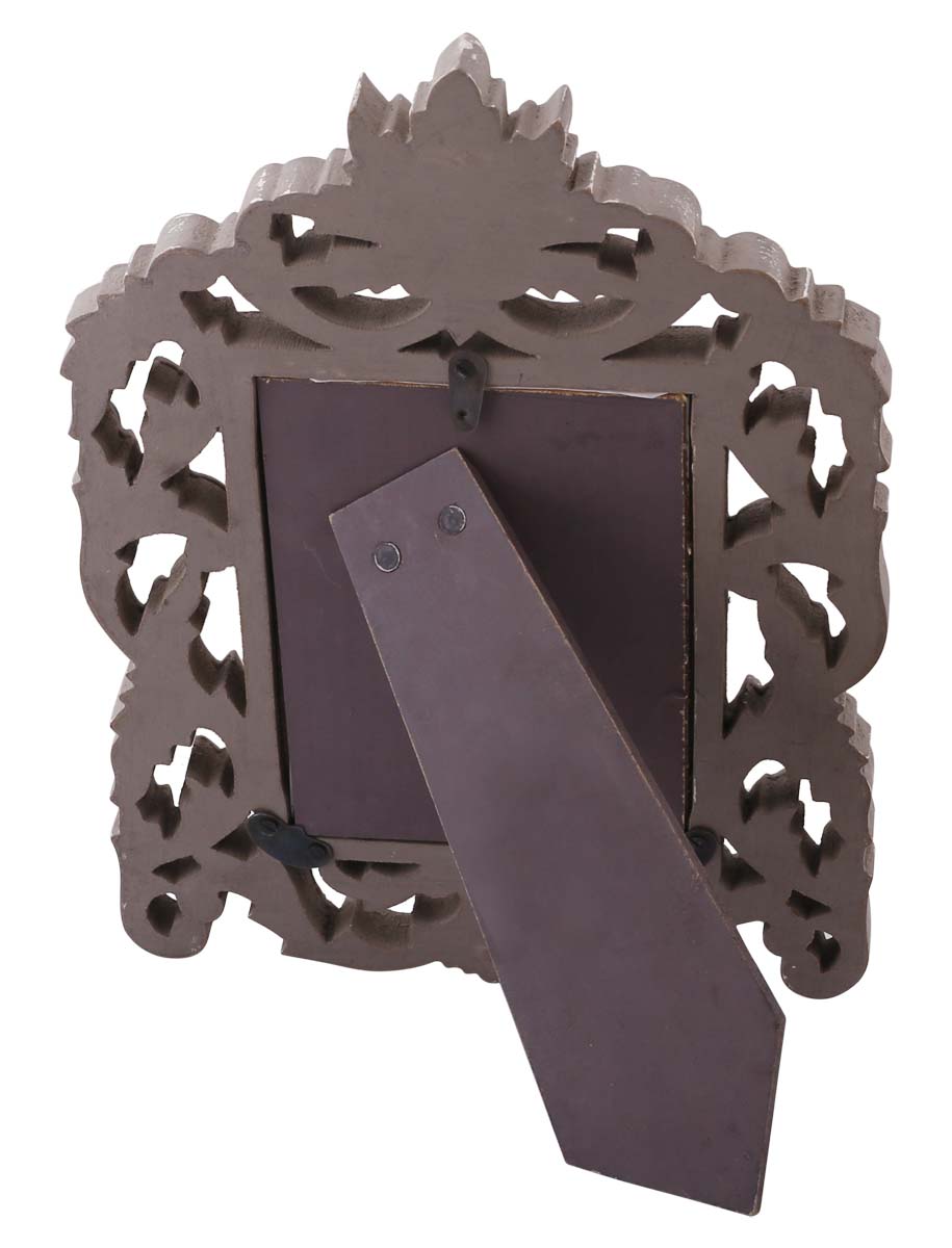 Rectangular 4x6 Photo/Picture Frame in Bulk - Wholesale Wood Photo Frame/Picture Holder with Floral Carving at the Borders in Distressed Taupe Color - Home Decor Picture Frame from India