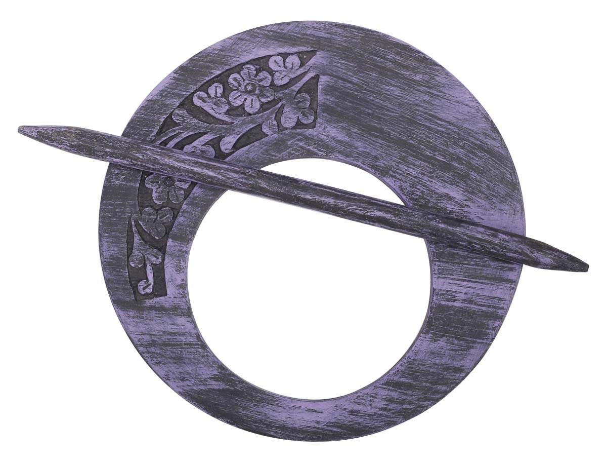 Bulk Wholesale Hand-Carved 9.5” Mango-Wood Curtain Tieback with Traditional-Look Motifs in Shades of Indigo & Purple - Stylish Curtain Stoppers from India