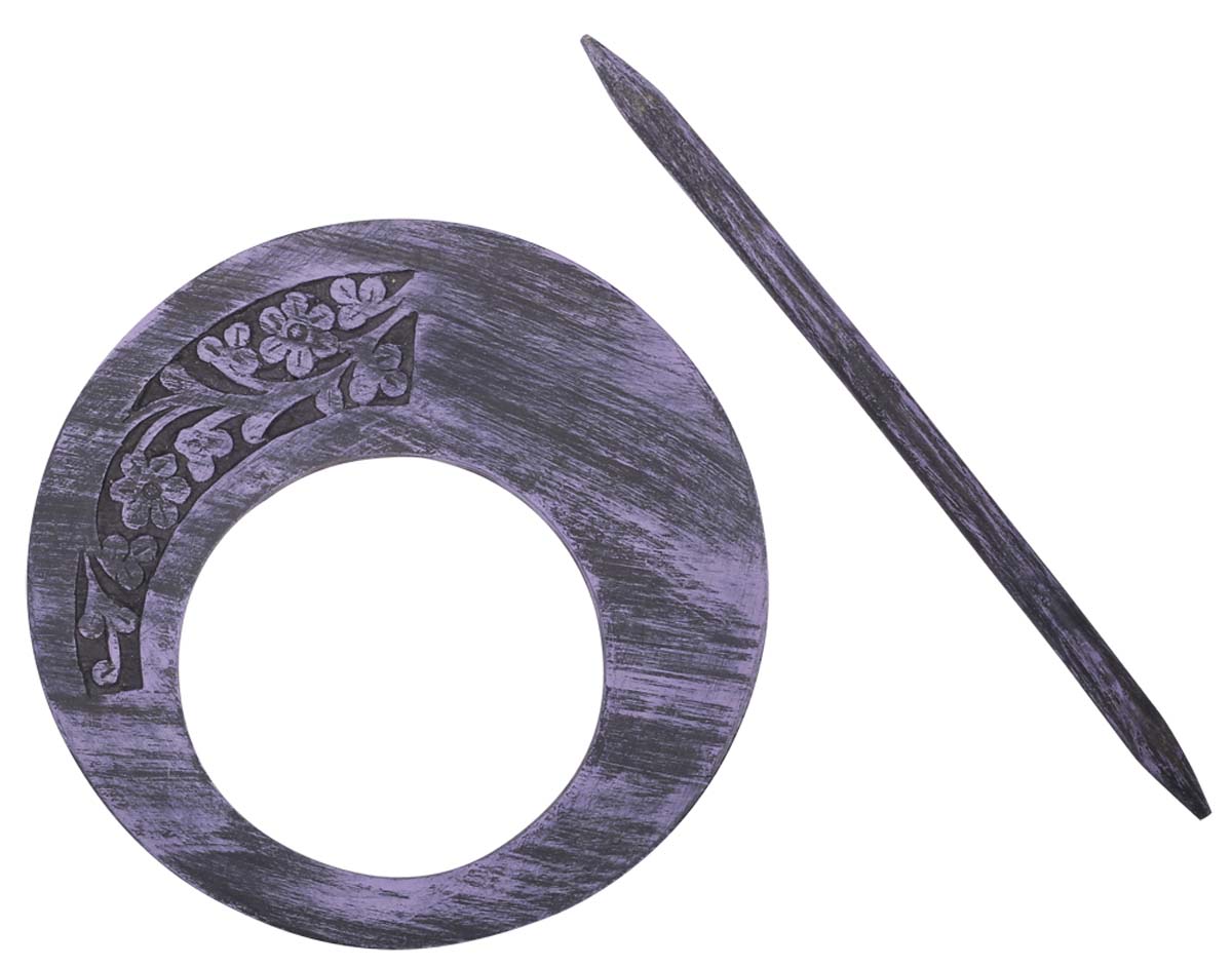 Bulk Wholesale Hand-Carved 9.5” Mango-Wood Curtain Tieback with Traditional-Look Motifs in Shades of Indigo & Purple - Stylish Curtain Stoppers from India