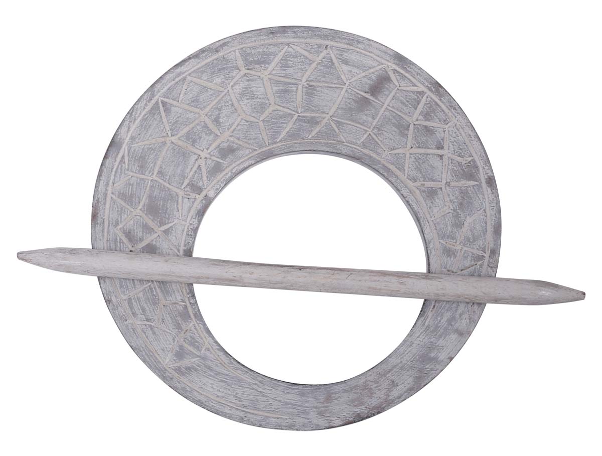 Bulk Wholesale Handmade 9.5” Mango-Wood Curtain Tieback with Traditional-Look Motifs in Distressed White on Wood - Stylish Curtain Stoppers from India