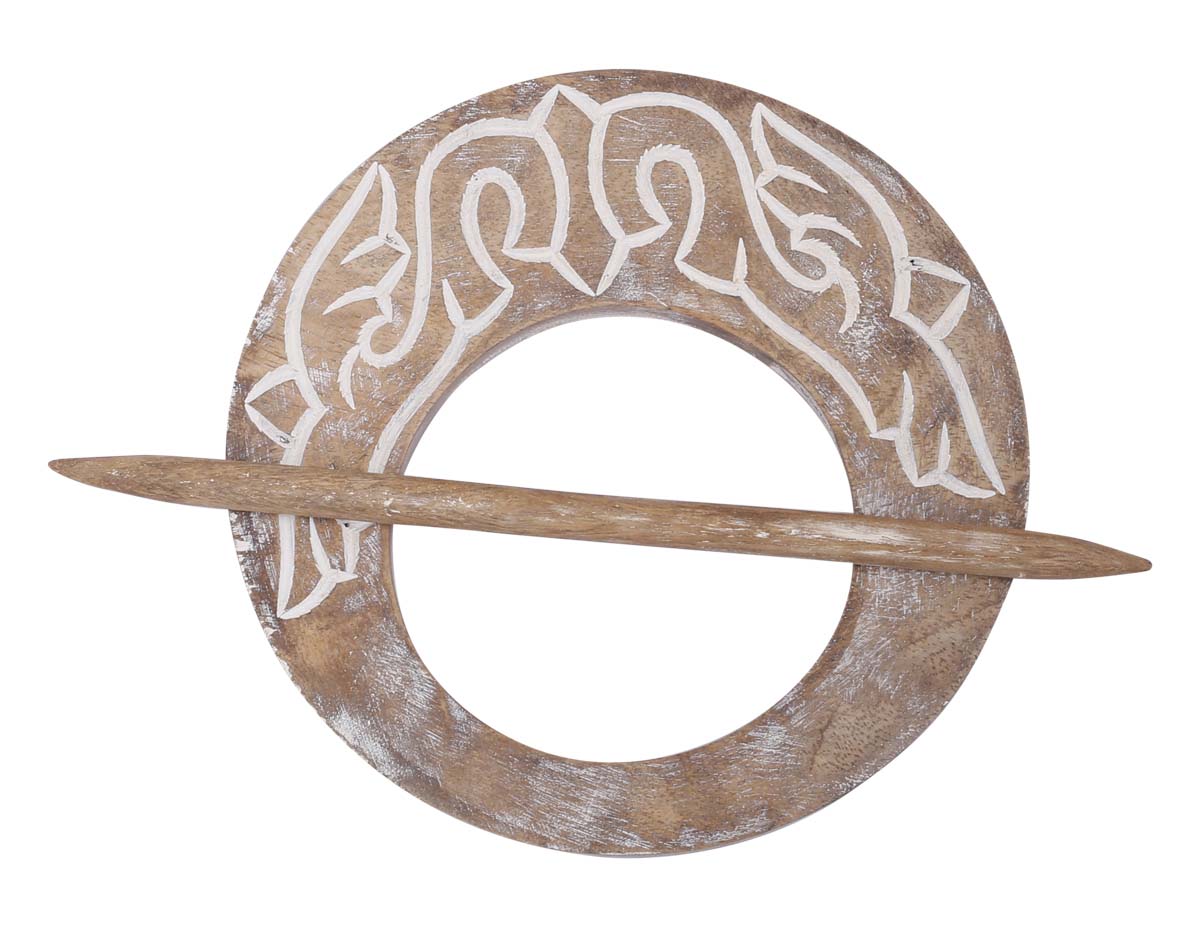 Bulk Wholesale Handmade 9.5” Mango-Wood Curtain Tieback with Traditional-Look Motifs in Distressed White on Wood - Stylish Curtain Stoppers from India