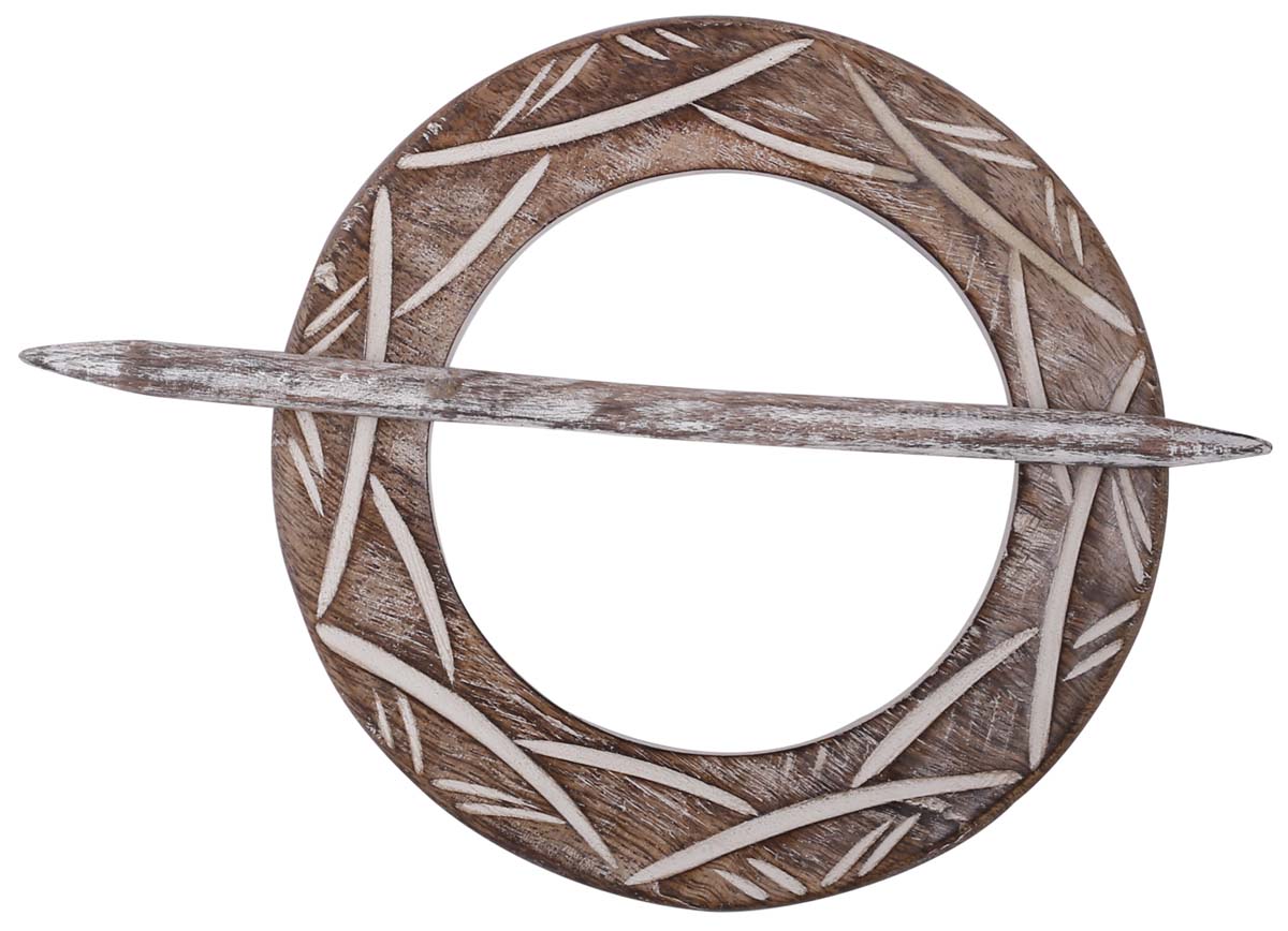 Bulk Wholesale Handmade 9.5” Mango-Wood Curtain Tieback with Abstract Motifs in Distressed White on Wood - Stylish Curtain Stoppers from India