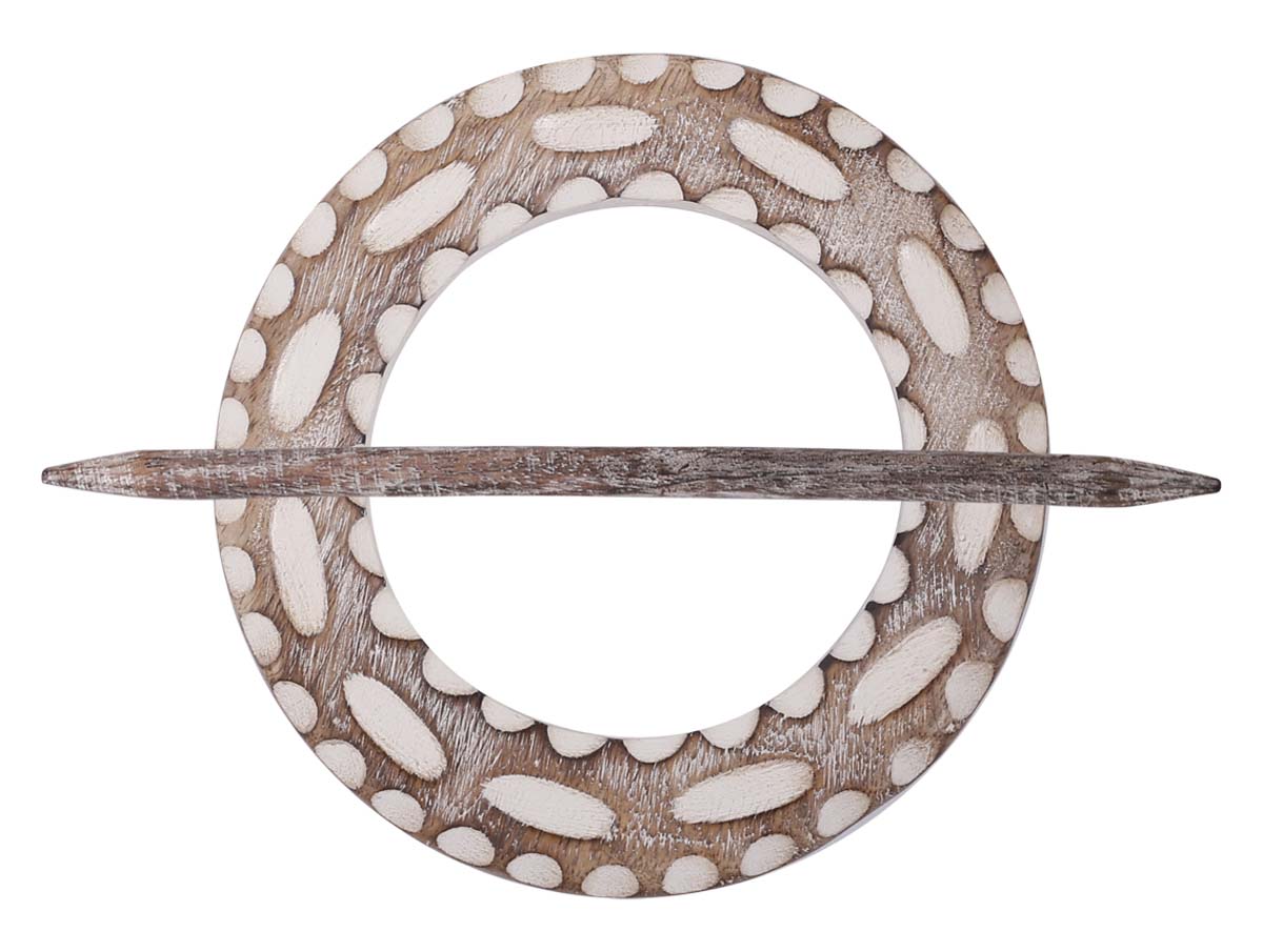 Bulk Wholesale Hand-Carved 9.5” Mango-Wood Curtain Tieback with Shades of White in Carved Wood - Antique-Look Curtain Stoppers from India